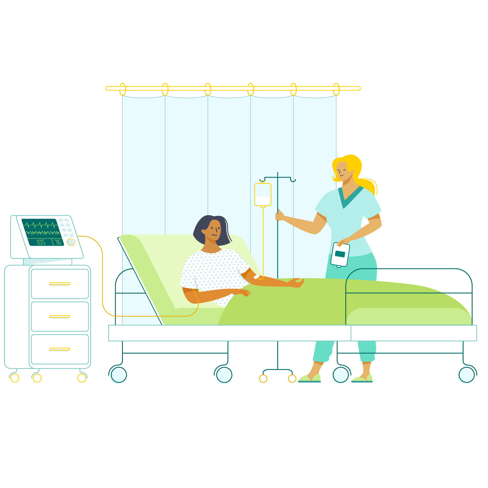 Une infirmière prend soin d’une femme dans un lit à l’hôpital après un AVC